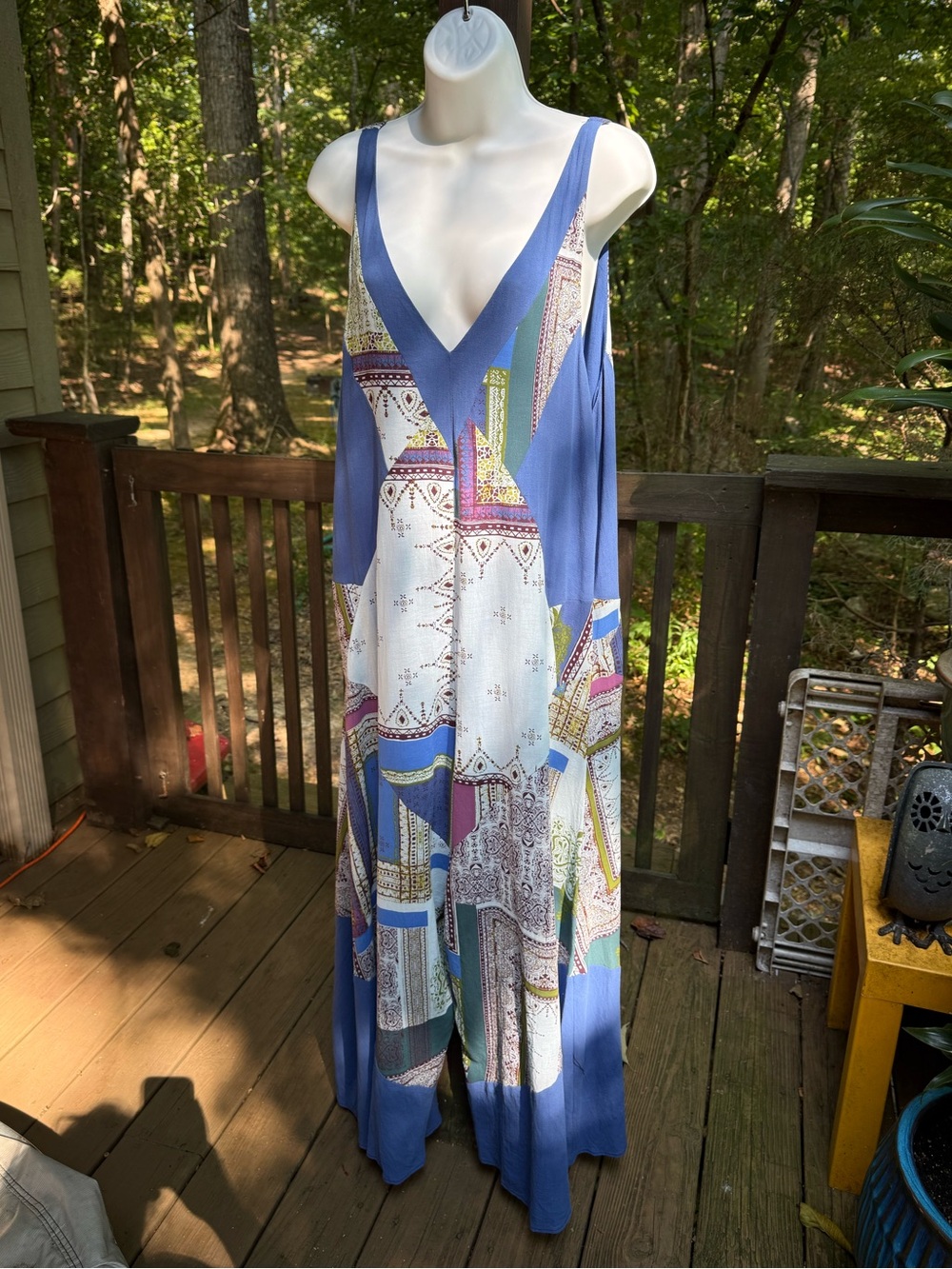 Free People Patchwork Scarf Print Wide Leg Jumpsuit Small Boho Festival Maxi